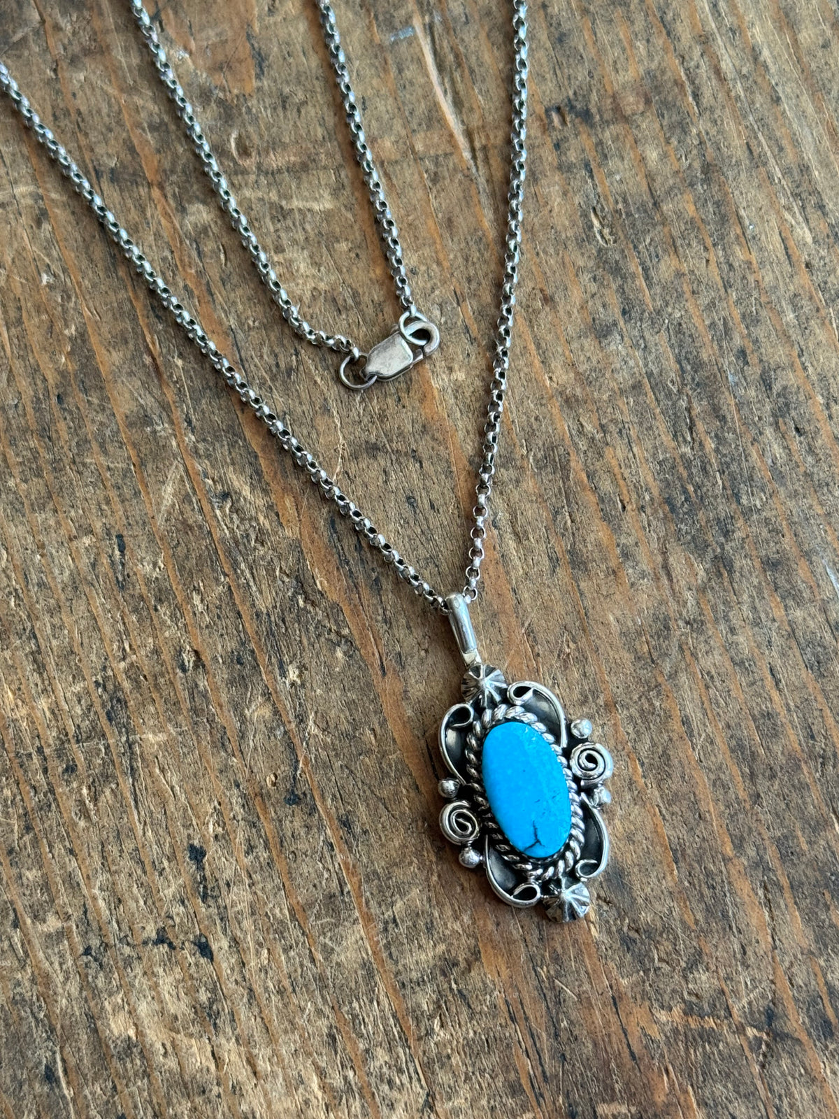 Vintage Sterling Silver Turquoise Florette Necklace
