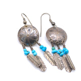 Vintage Sterling Silver Feather Concho Earrings