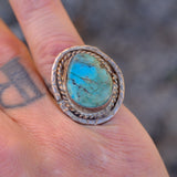 Vintage Sterling Turquoise Roper Ring 6.5