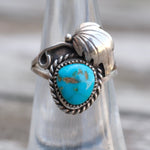 Vintage Sterling Turquoise Feather Ring 5.25