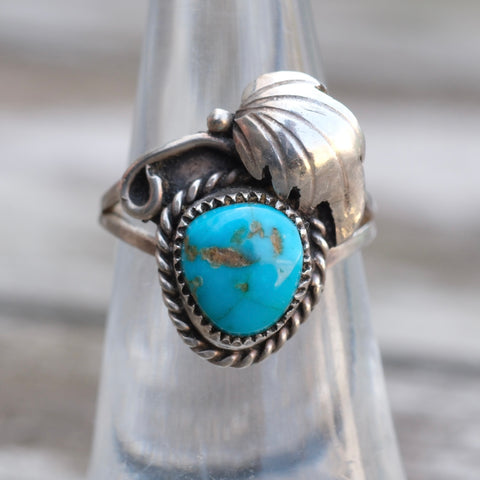 Vintage Sterling Turquoise Feather Ring 5.25