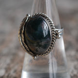 Vintage Sterling Agate Feather Ring 7.25