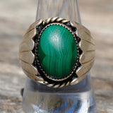 Vintage Sterling Malachite Ribbed Band Ring 10