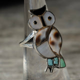 Vintage Sterling Multi Stone Inlay Owl Ring 5.5