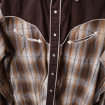 Vintage Kennington Western Pearl Snap Brown Check Long Sleeve Men's Medium