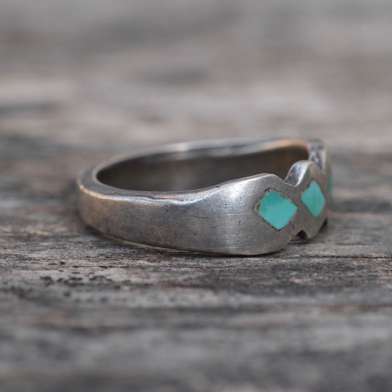 Vintage Sterling Turquoise Inlay Band Ring 5.25