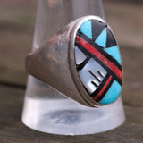 Vintage Sterling Zuni Inlay Ring 11.5