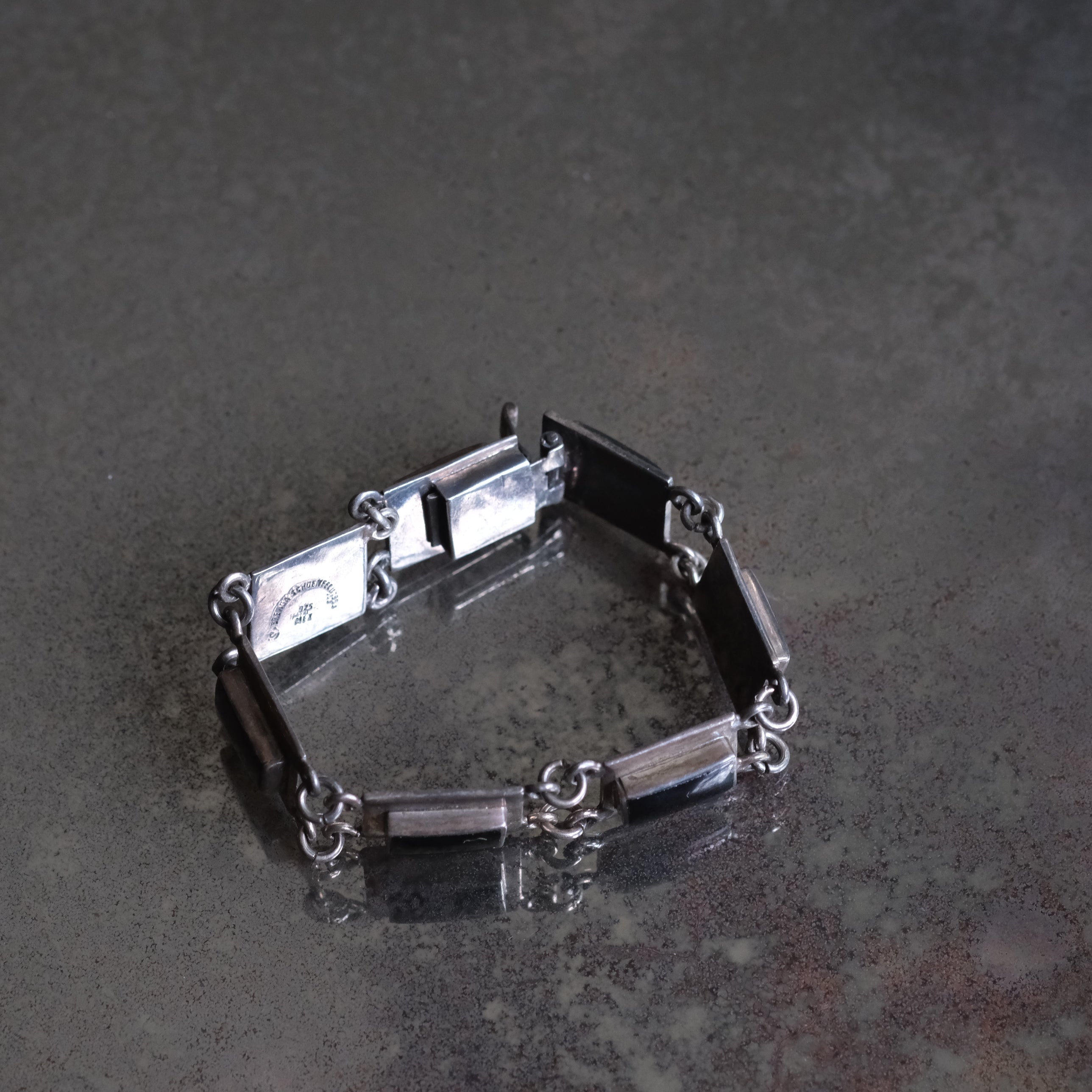 Vintage Sterling Silver Onyx Bracelet 6.75"