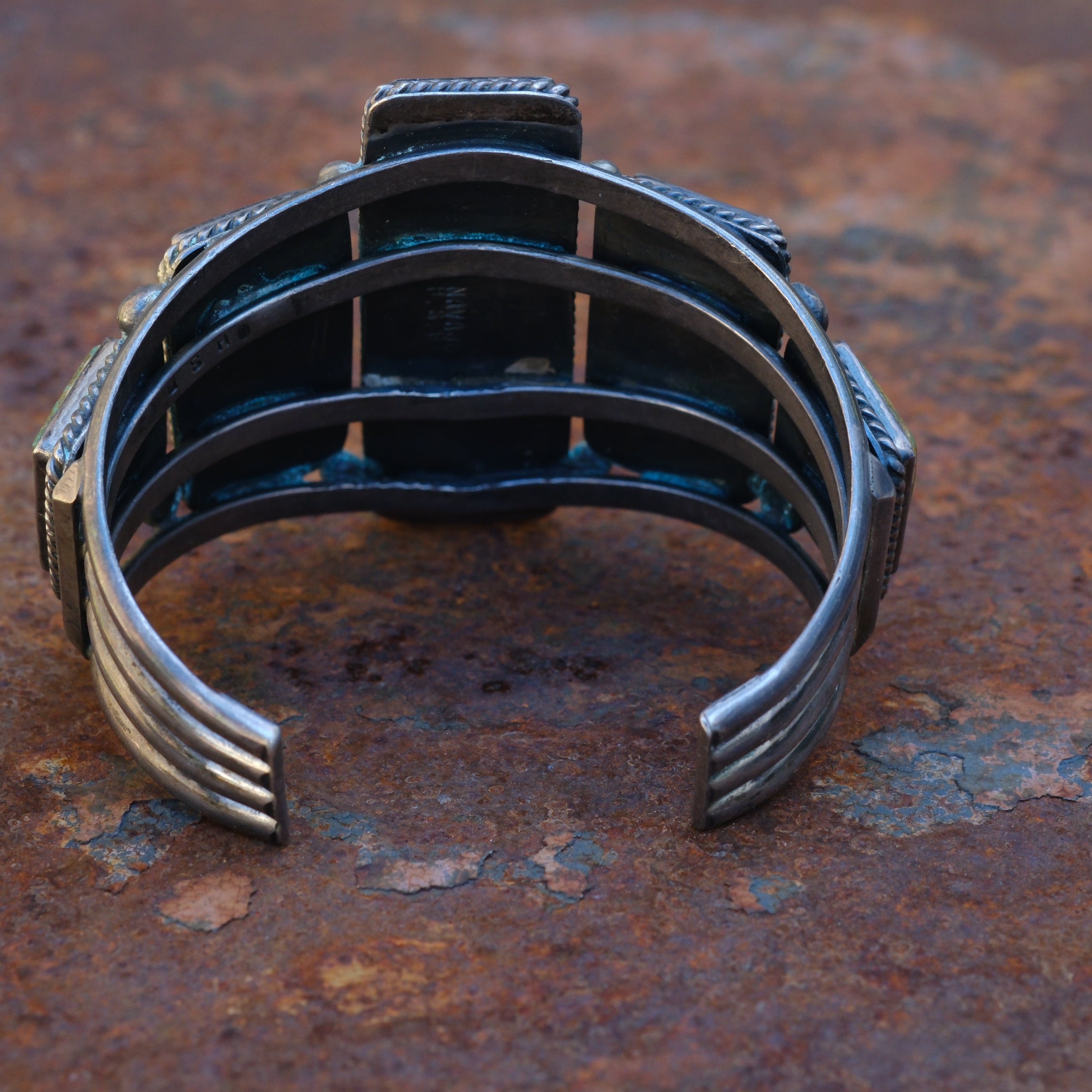 Massive Vintage Sterling 5-Stone Turquoise Roper Cuff Bracelet