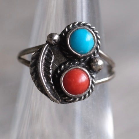 Vintage Sterling Turquoise and Coral Ring 5