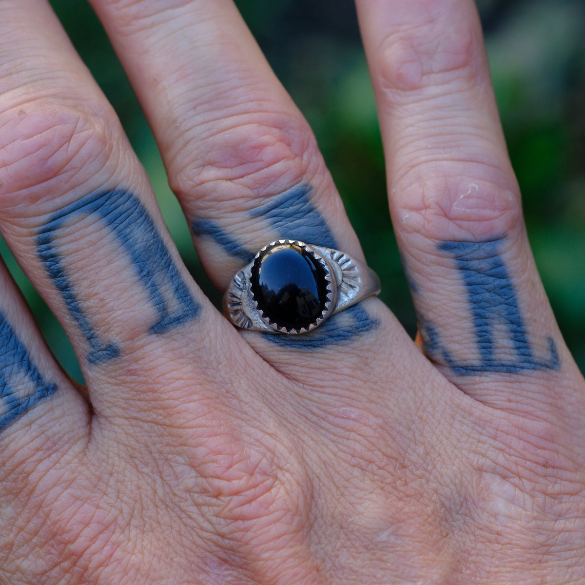 Vintage Sterling Onyx Stamped Ring 8.5