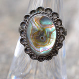 Vintage Sterling Abalone Florette Ring 5.25