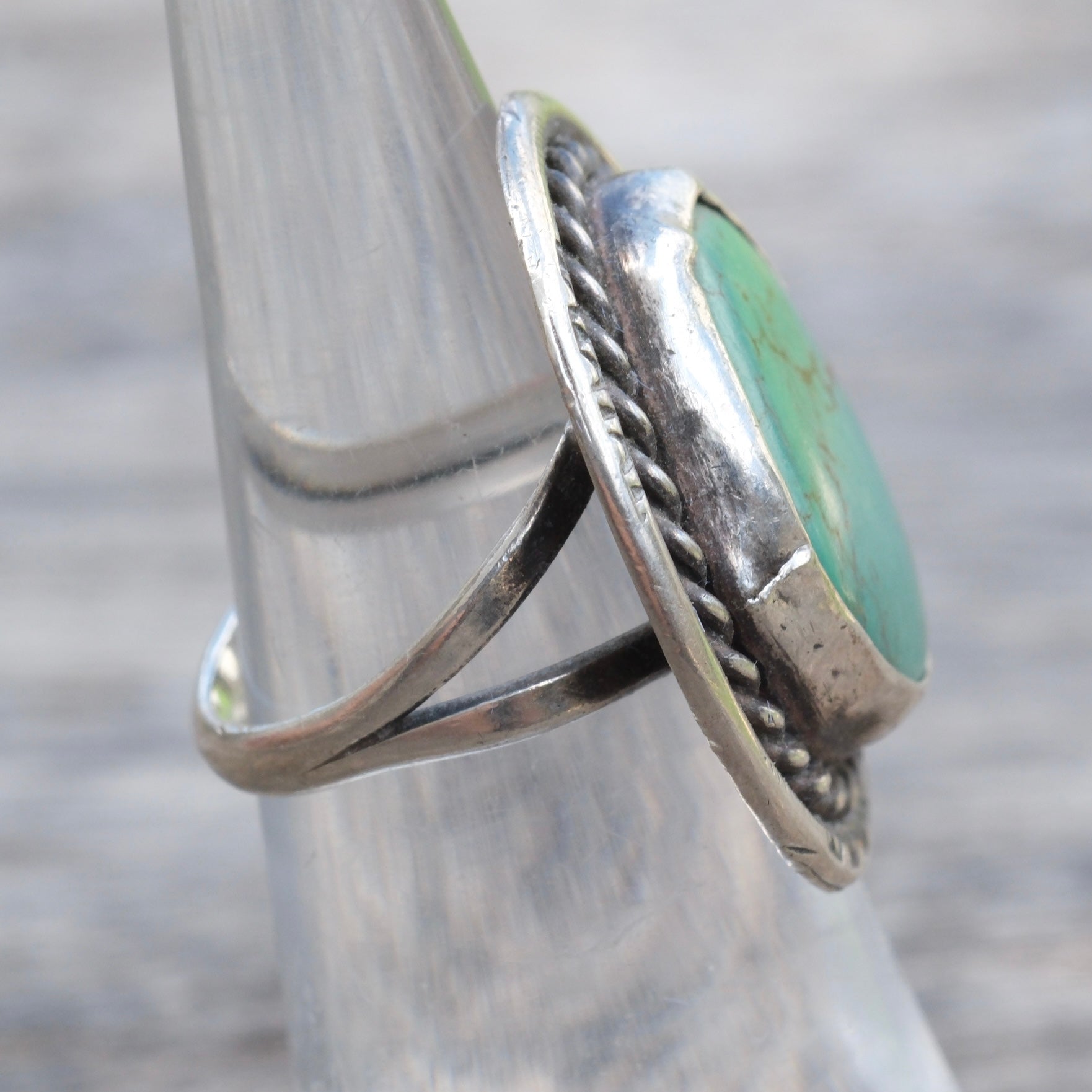 Vintage Sterling Turquoise Roper Ring 5
