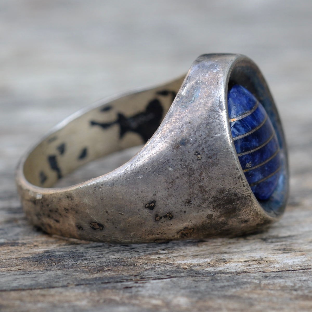 Vintage Sterling Lapis Inlay Ring 11.5