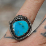 Vintage Sterling Turquoise Feather Ring 7
