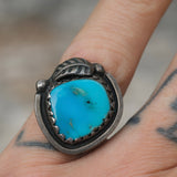 Vintage Sterling Turquoise Feather Ring 7