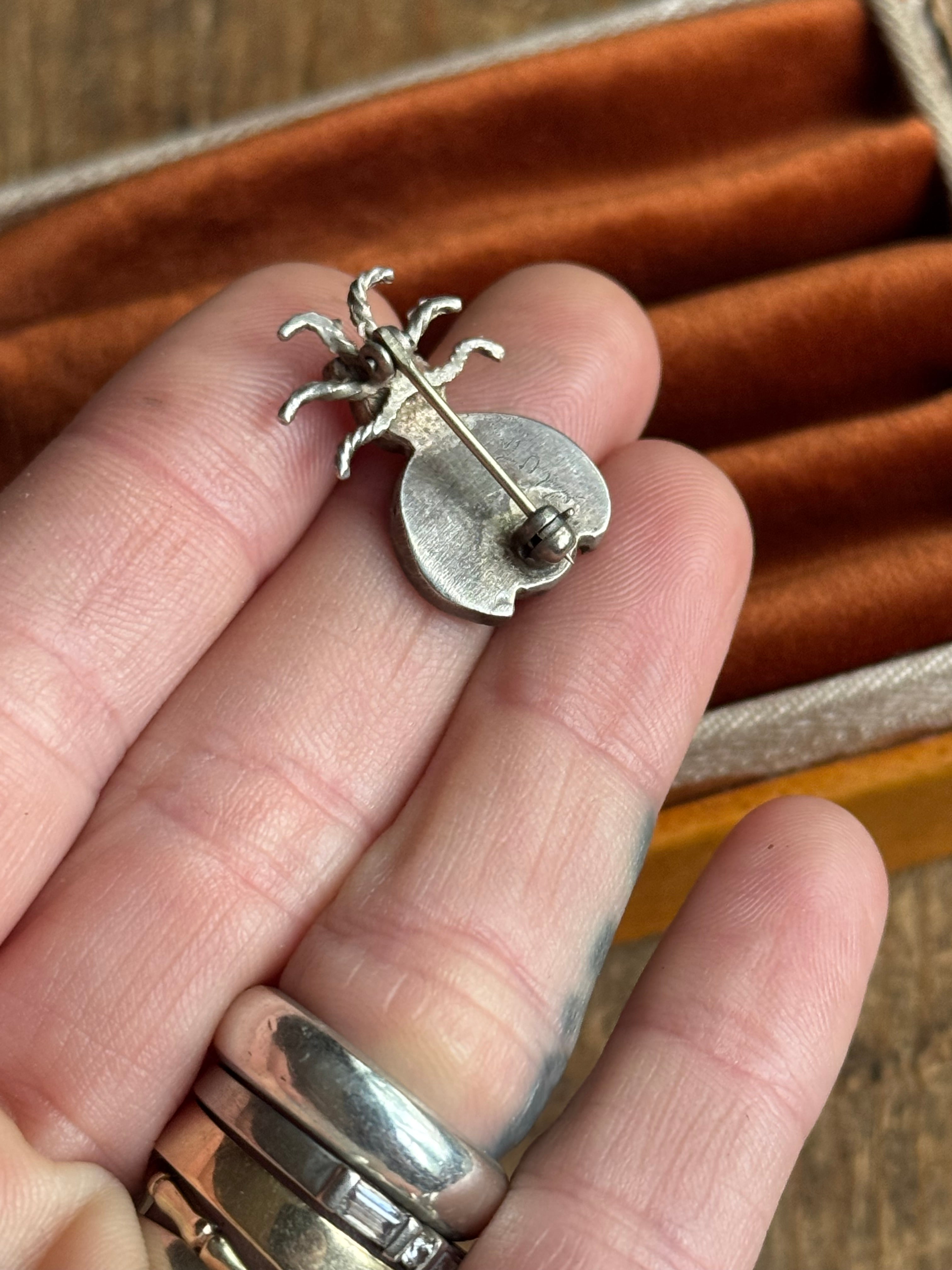 Vintage Sterling Silver Turquoise Inlay Bug Pin