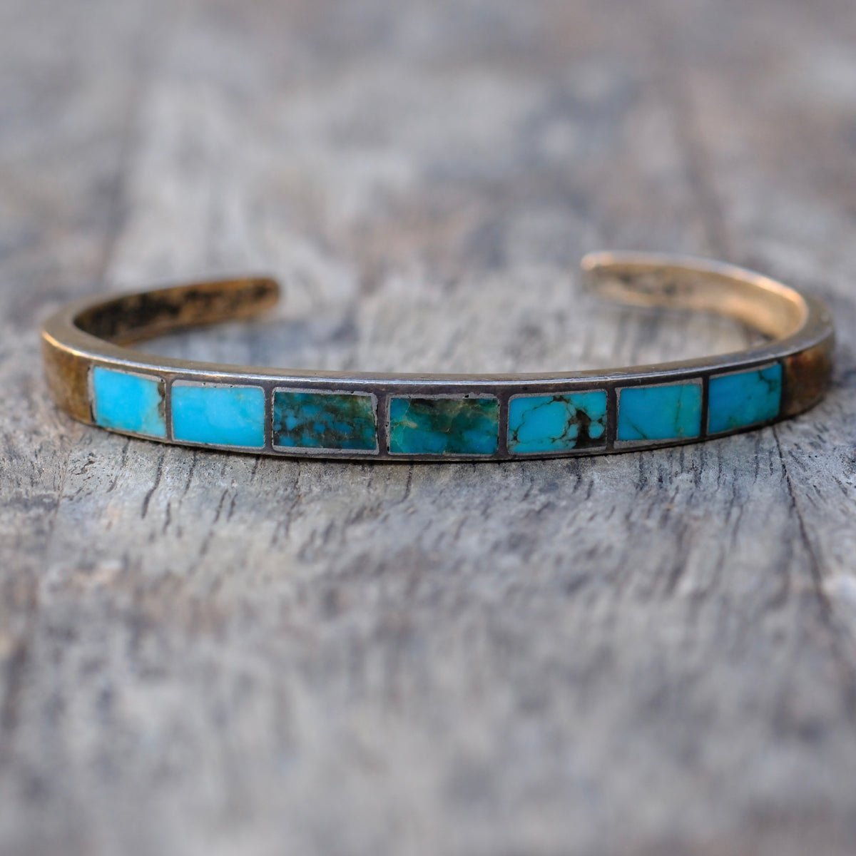 Vintage Sterling Turquoise Inlay Cuff Bracelet