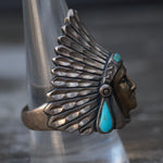 Vintage Sterling Turquoise Big Chief Ring 10.75