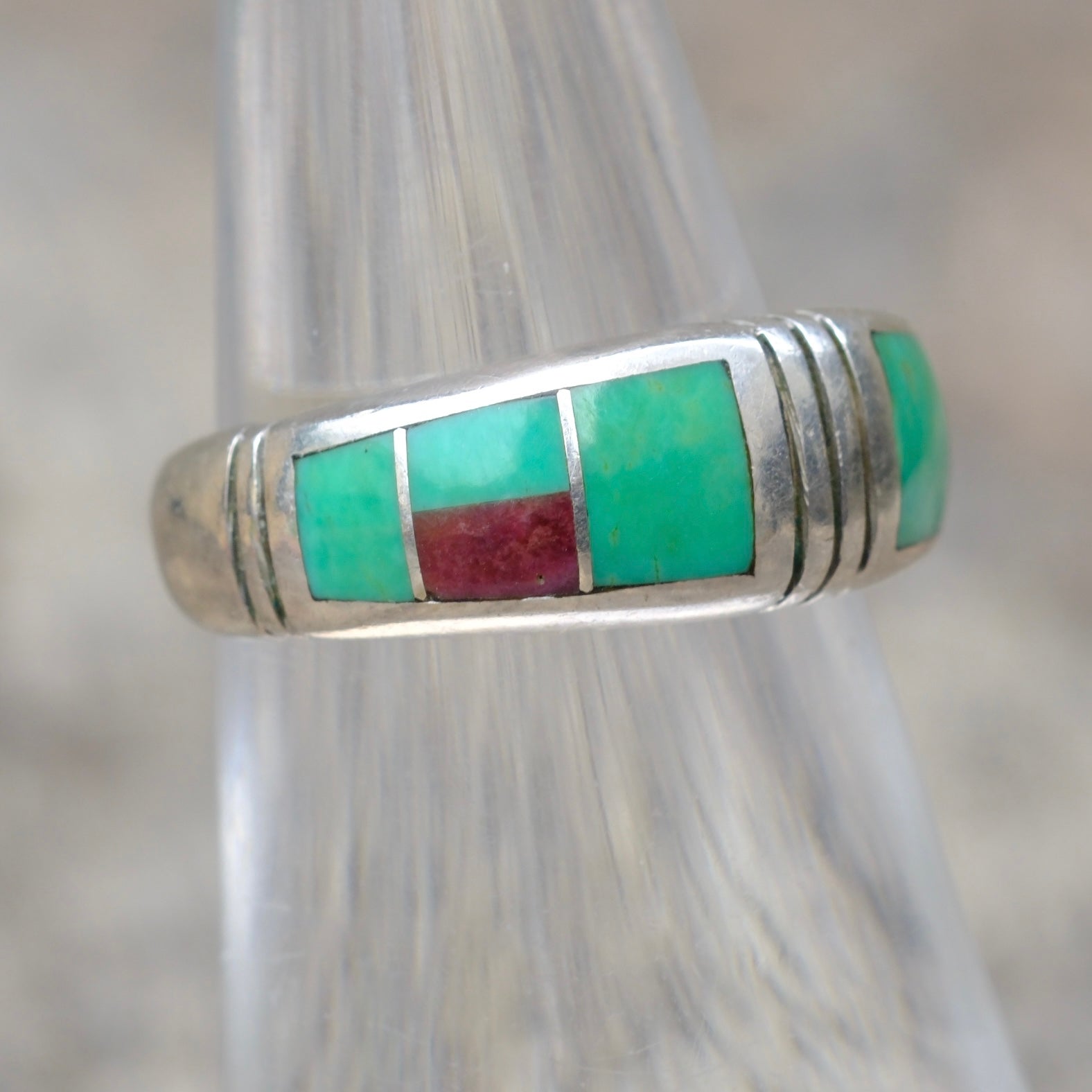 Vintage Sterling Mulitstone Inlay Band Ring 5.75