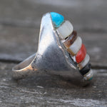 Vintage Sterling Multistone Inlay Ring 10.5