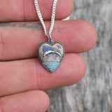 Vintage Sterling 1940's Swordfish Ocean Scene Heart Necklace