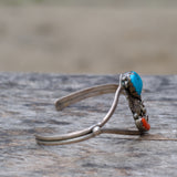 Vintage Sterling Turquoise and Coral Feather Cuff
