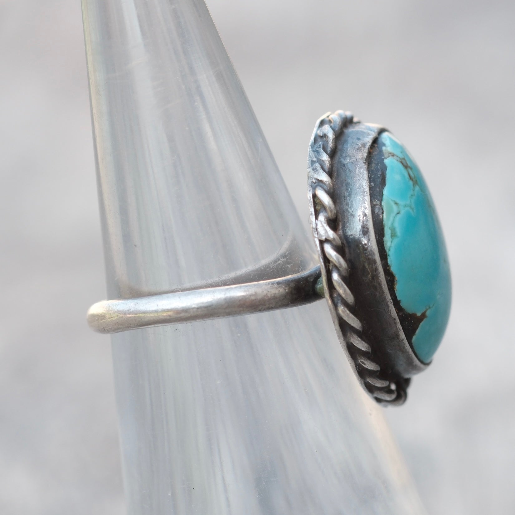 Vintage Sterling Turquoise Roper Ring 4