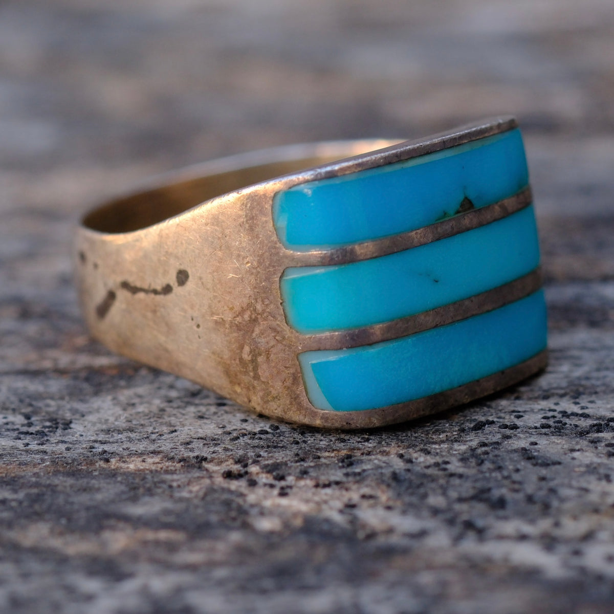 Vintage Sterling Turquoise Inlay Ring 8.75