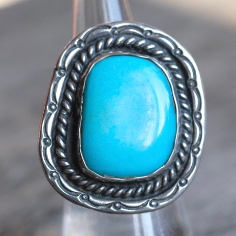 Vintage Sterling Turquoise Roper Ring 6.5