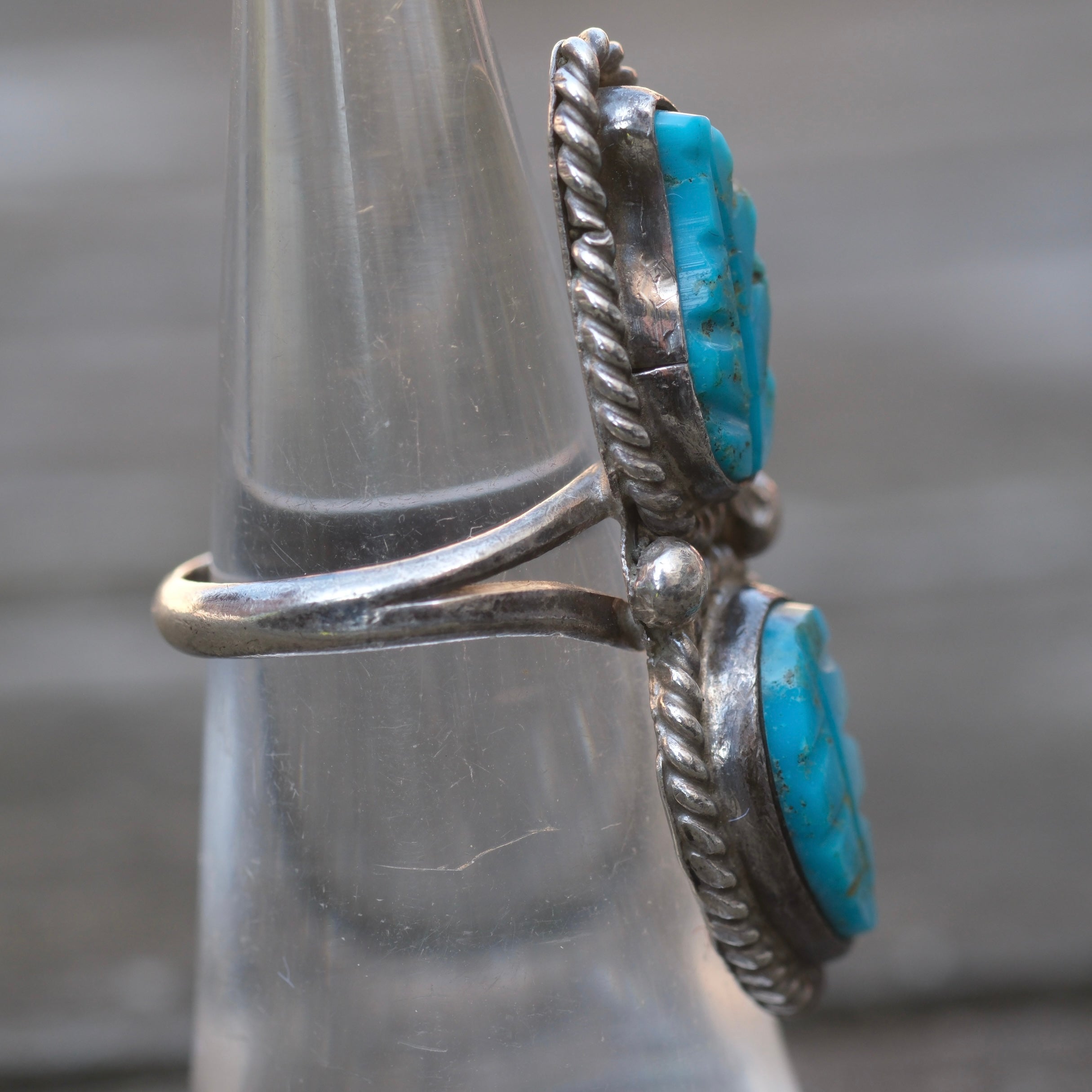 Vintage Sterling 2-Stone Feather Ring 4.75