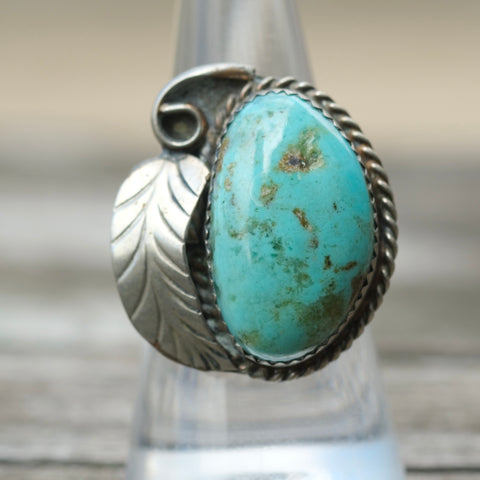 Vintage Sterling Turquoise Feather Ring 7.75
