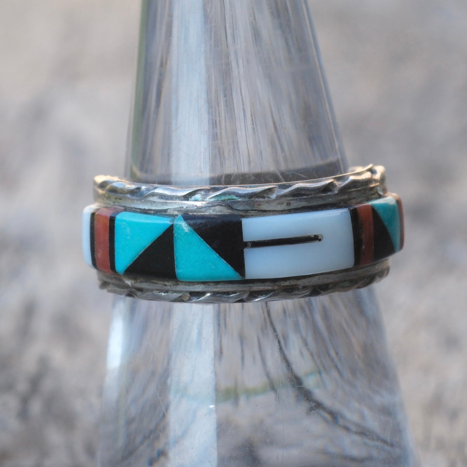 Vintage Sterling Zuni Inlay Band 7.5