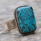 Vintage Sterling Turquoise Stamped Band Ring 7.25
