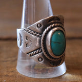 Vintage Sterling Turquoise Stamped Band Navajo Ring 11.5