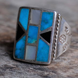 Vintage Sterling Multistone Inlay Ring 9.75