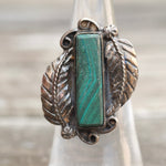 Vintage Sterling Malachite Feather Ring 6.25