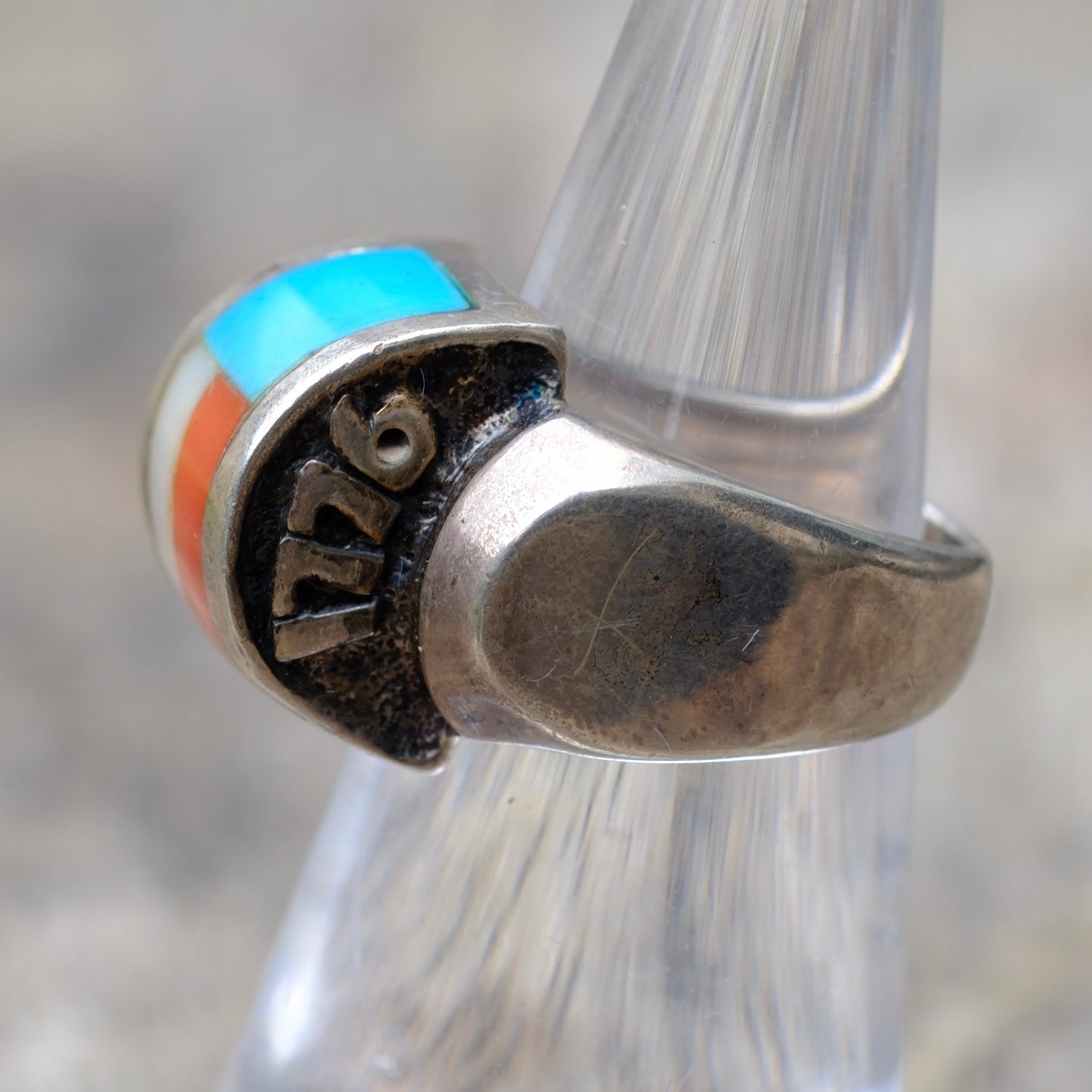 Vintage Sterling Centennial Inlay Ring 5.25