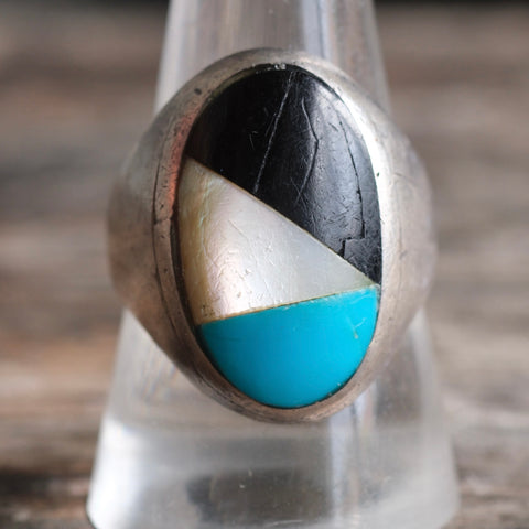 Vintage Sterling Multistone Inlay Ring 10