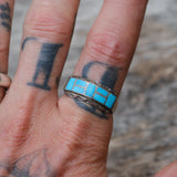 Vintage Sterling Turquoise Inlay Band Ring 9.75