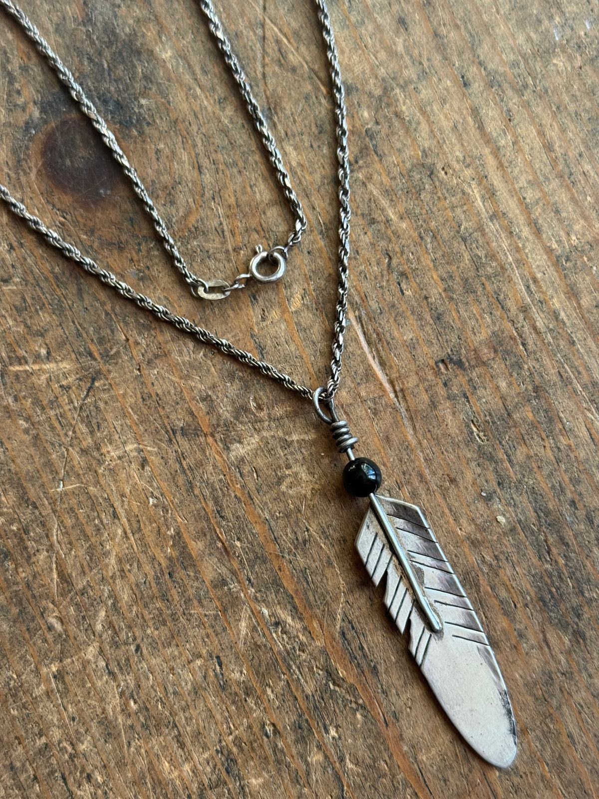 Vintage Sterling Silver Feather Necklace