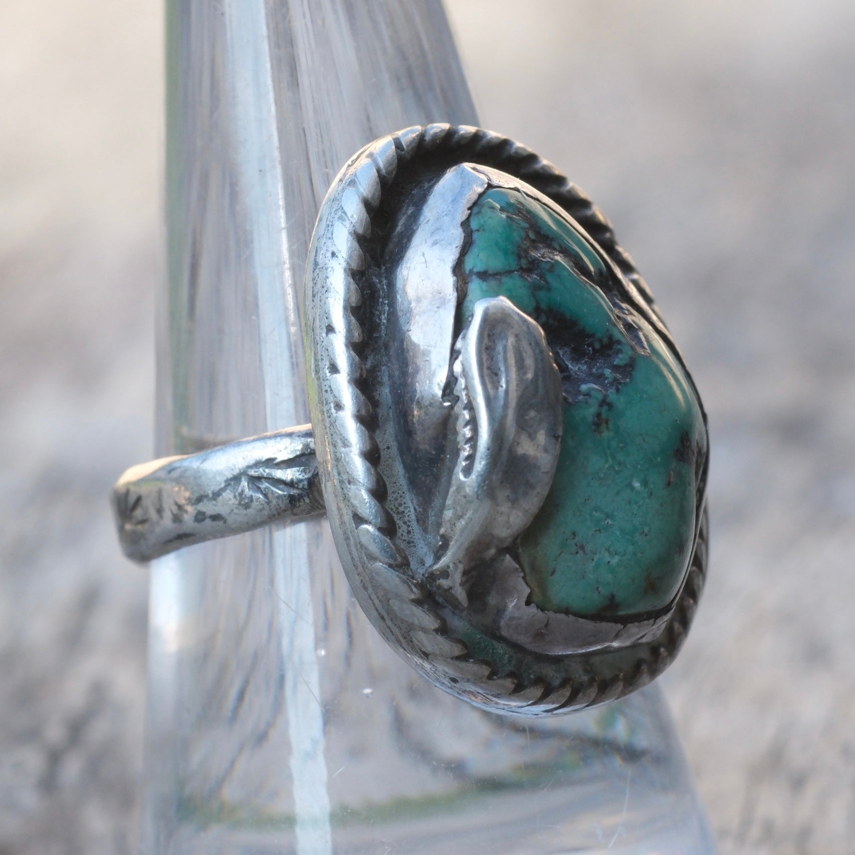 Vintage Sterling Turquoise Feather Ring 8.5