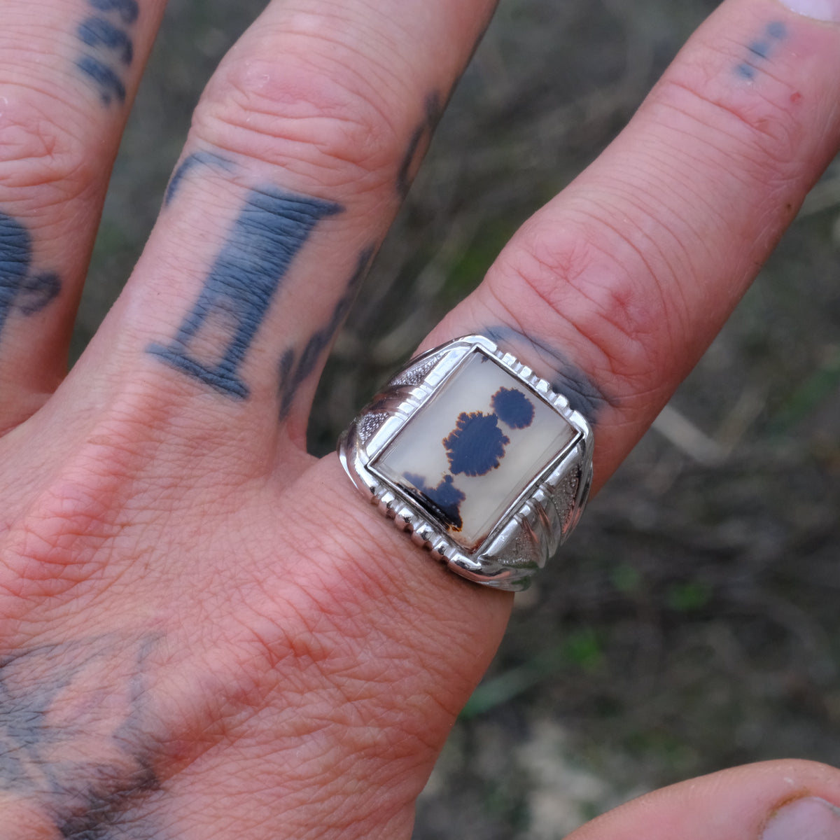 Vintage Sterling Agate Signet Ring 10