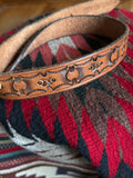 Vintage Hand Tooled Brown Leather Sun Stamped Belt