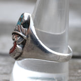 Vintage Sterling Turquoise and Coral Feather Ring 11.5