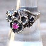 Vintage Sterling Modernist Red Glass Ring 8
