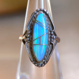 Vintage Sterling Opalite Inlay Ring 5.75