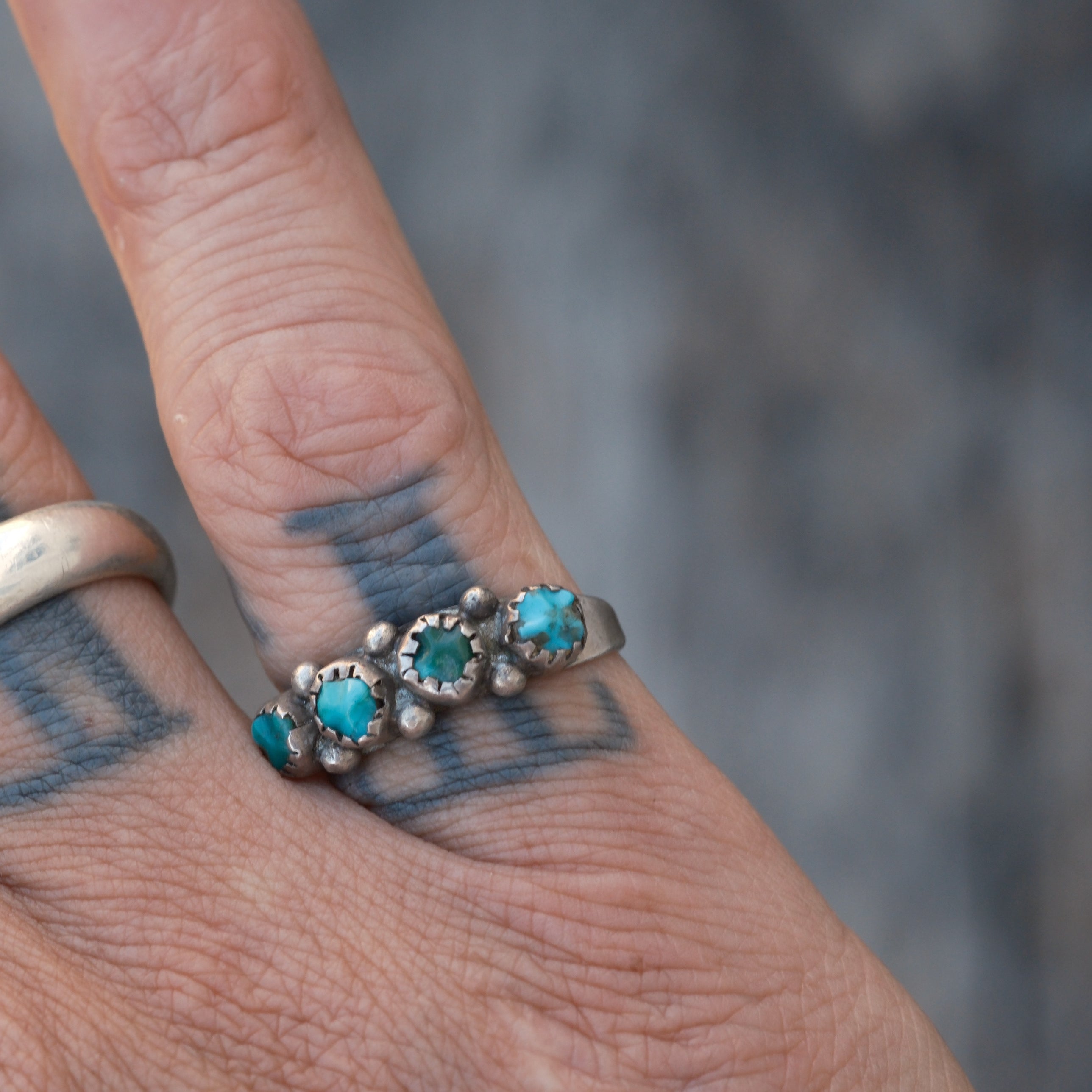 Vintage Sterling Turquoise Inlay Ring 6