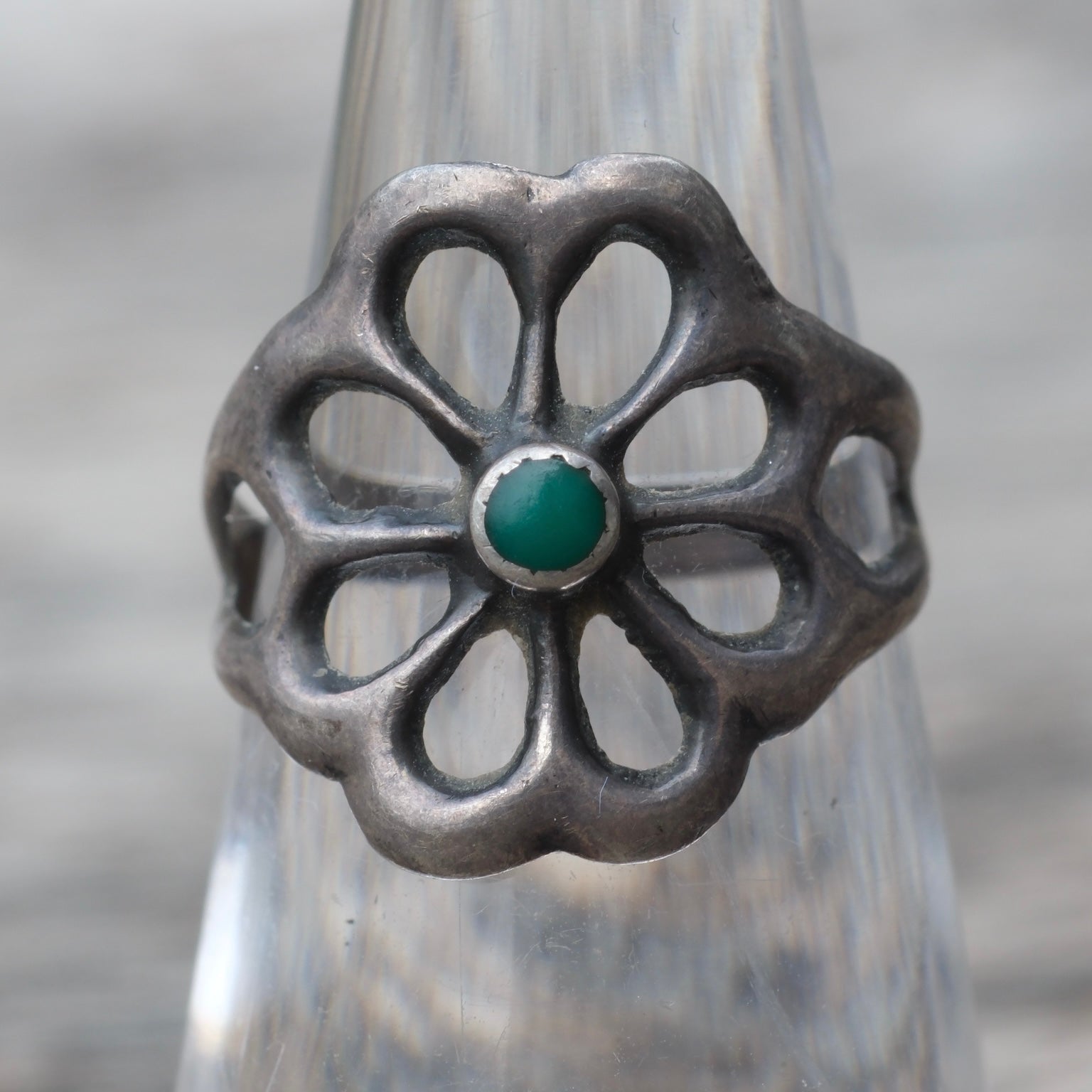 Vintage Sterling Turquoise Sandcast Ring 5.5