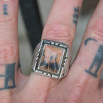Vintage Sterling Petrified Wood Stamped Band Ring 9